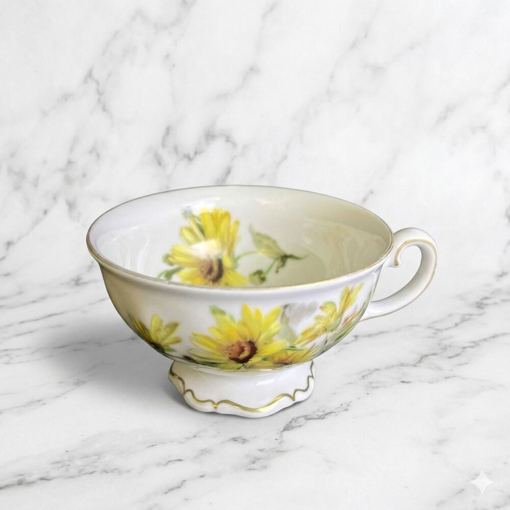 Vintage Mitterteich Bavaria Brown Eyed Susan Gold Trim Bone China Teacup